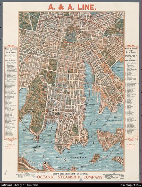 1905 map produced by the Oceanic Steamship Company, which shows the layout of the city, were produced as souveniers