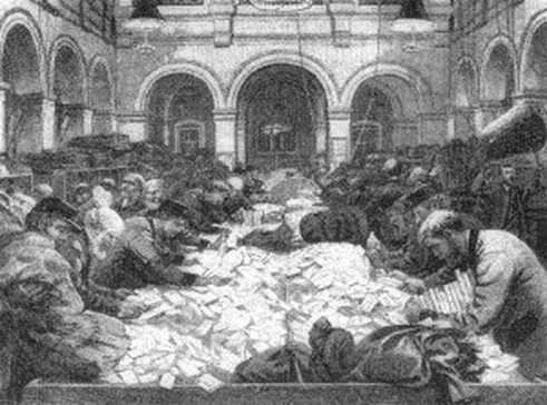 Postal Hall in the GPO, Melbourne. Taken on Valentine’s Day 1871