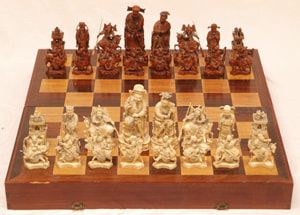 Rare antique Chinese hand-carved ivory chess set
