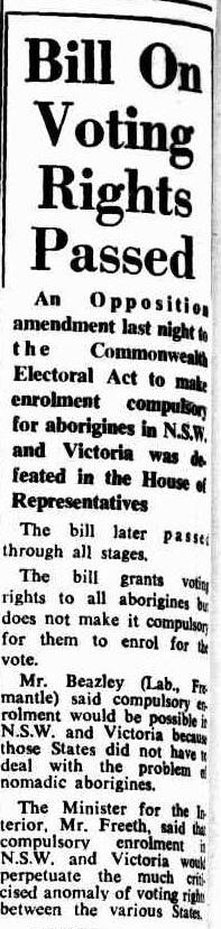 Aboriginals allowed to vote 1962