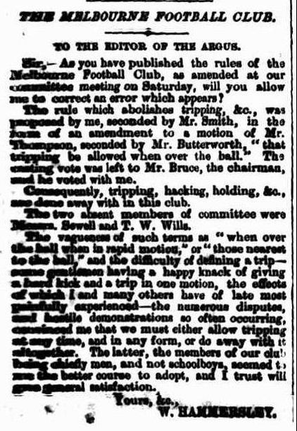 Melbourne Football Club Rules 4 July 1859