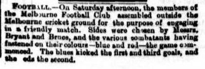 Melbourne football club Saturday 11 June 1859