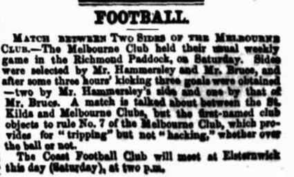 Beginnings of Aussie Rules Football  Saturday 25 June 1859