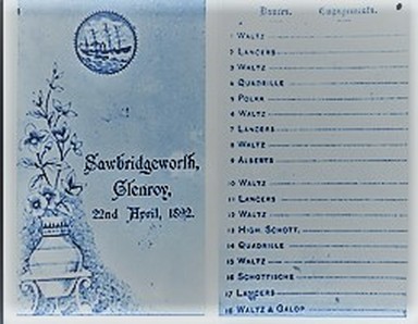 Dance card, Sawbridgeworth Mansion Glenroy 1892
