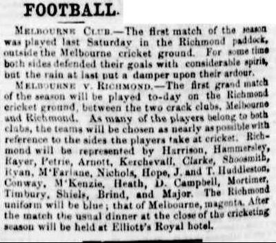 Richmond v Melbourne football 1861