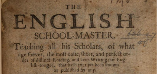 Coote's English Schoolmaster 1590, History of Education