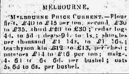 MELBOURNE MARKET PRICES 1841