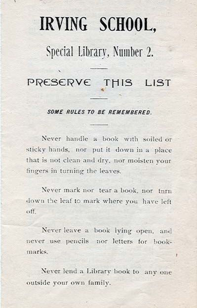 Yearbooks & School photos- Irving school, how to handle books 1900