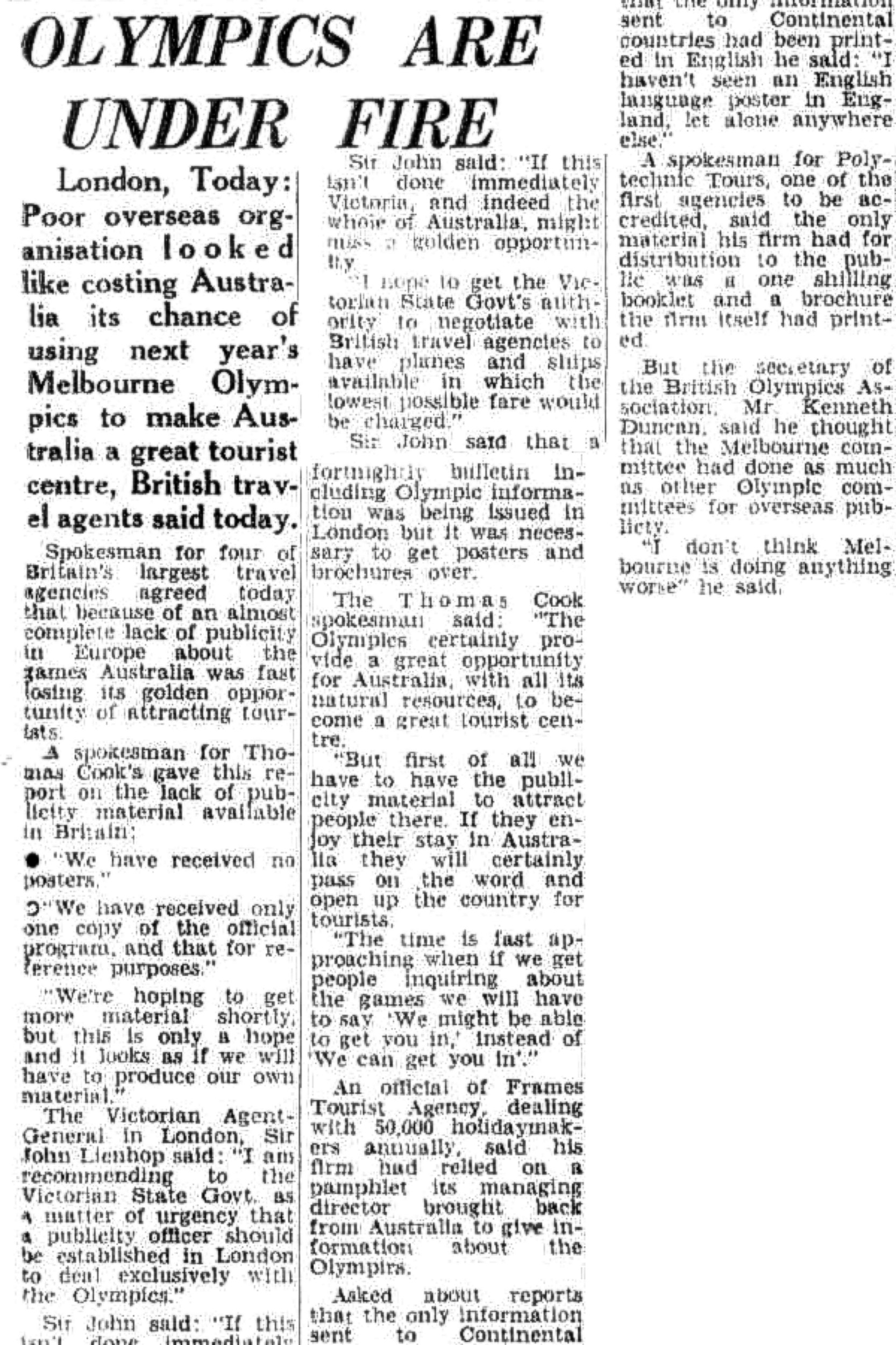 Melbourne Olympics Saturday 23 July 1955