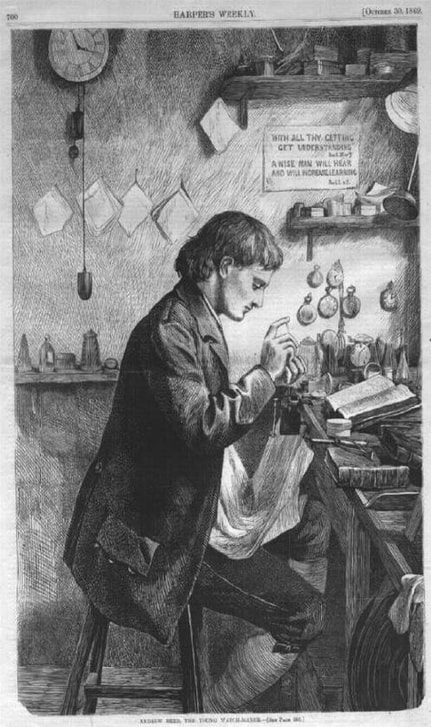 THE YOUNG WATCHMAKER ENGRAVING Harper's Weely