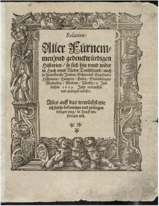 1609 title page of the German Relation, the world's first newspaper (first published in 1605)