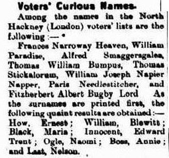 VOTERS' CURIOUS NAMES 1910