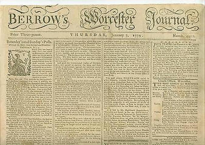 Berrow's Worcester Journal is said to be the World's oldest newspaper
