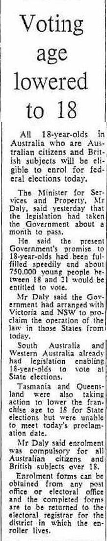 Voting age lowered to 18. 1973
