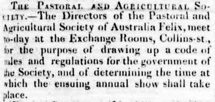 The Pastoral & Agricultural Society of Australia Felix Meeting 1841