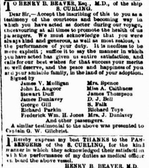 Ship S. Curling. Argus (Melbourne, Vic), Friday 15 June 1860