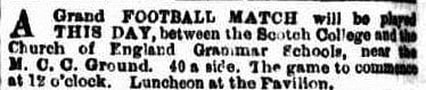 Football match Victoria, Scotch College & Church of England August 1858