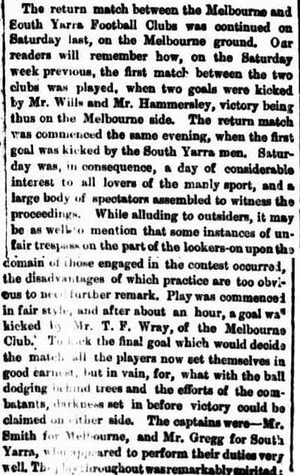 Melbourne football club v Sth Yarra 1860