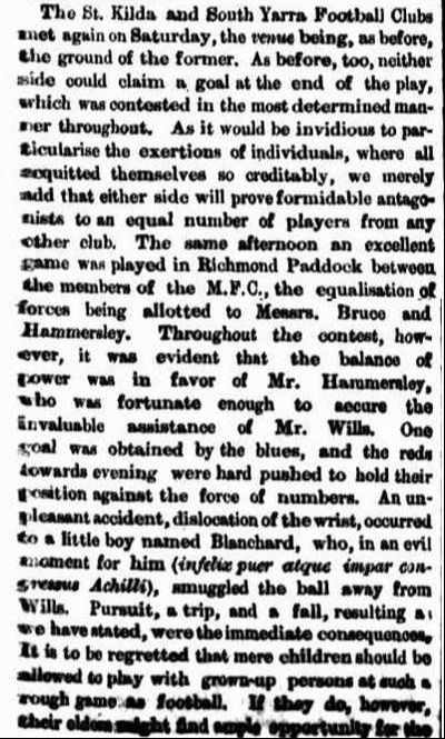 St. Kilda, Sth. Yarra, Melbourne Football Clubs Monday 27 June 1859