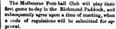 Beginnings of Aussie Rules football Saturday 14 May 1859