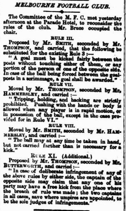 Melbourne Football Club Rules 2 July 1859