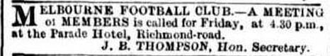 Melbourne football club April 1860