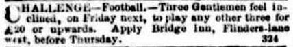 Melbourne football challenge August 1854