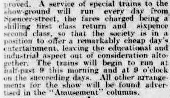Special Train service to Melbourne show 1902