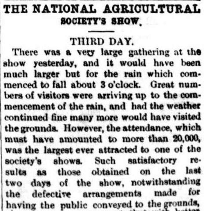 20,000 people visit the Melbourne show on the third day 1883
