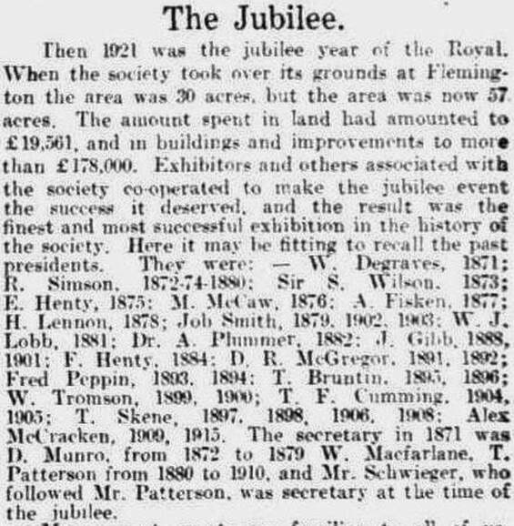 1921 Jubilee Royal Melbourne Show Past Presidents