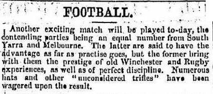 Beginnings of Aussie Rules football, 25 Sept. 1858