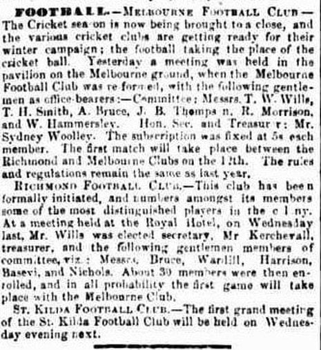 Melbourne, Richmond, St. Kilda Football clubs 1860