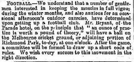 Melbourne football club July 1858