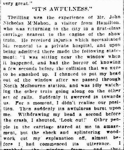 Melbourne show train wrecked 1912 two dead, many injured