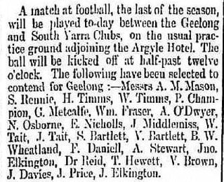 Geelong football club v Sth Yarra 1860