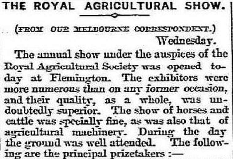 Royal Melbourne Show 1890 prize winners