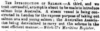 Salmon Ova, Maitland Mercury and Hunter River General Advertiser (NSW), Thursday 26 June 1862