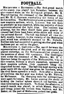 Melbourne, Richmond & Geelong football clubs 1861