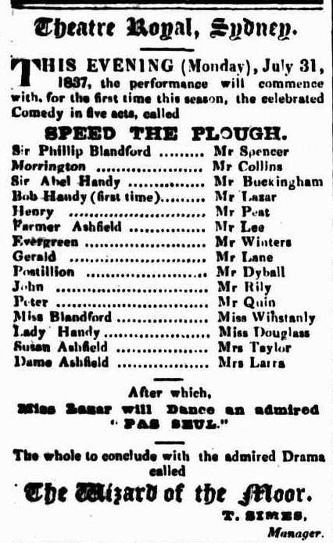 Play- 'Speed the Plough, Sydney 1837, names of actors