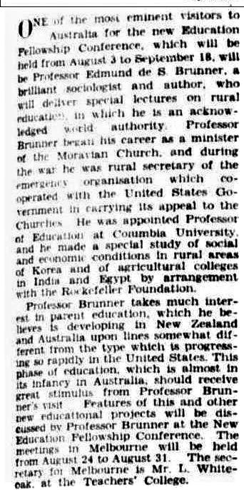 New Education Fellowship Conference Argus, (Vic) ​May 1st 1937