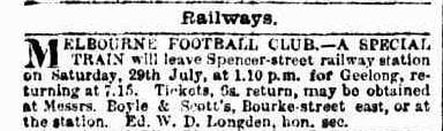 Melbourne Football Club 1882, Special Train to Match in Geelong