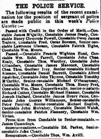 POLICE SERVICE Exam Results 1889