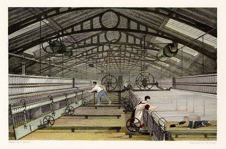 Lancashire mills, Mule Spinning, 1836.