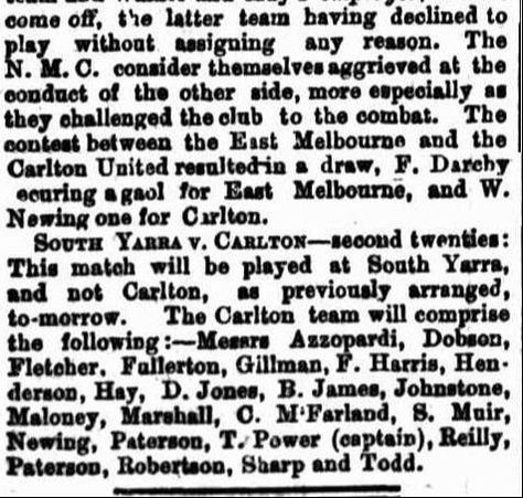1869 Football Clubs- East Melbourne, Carlton United, South Yarra