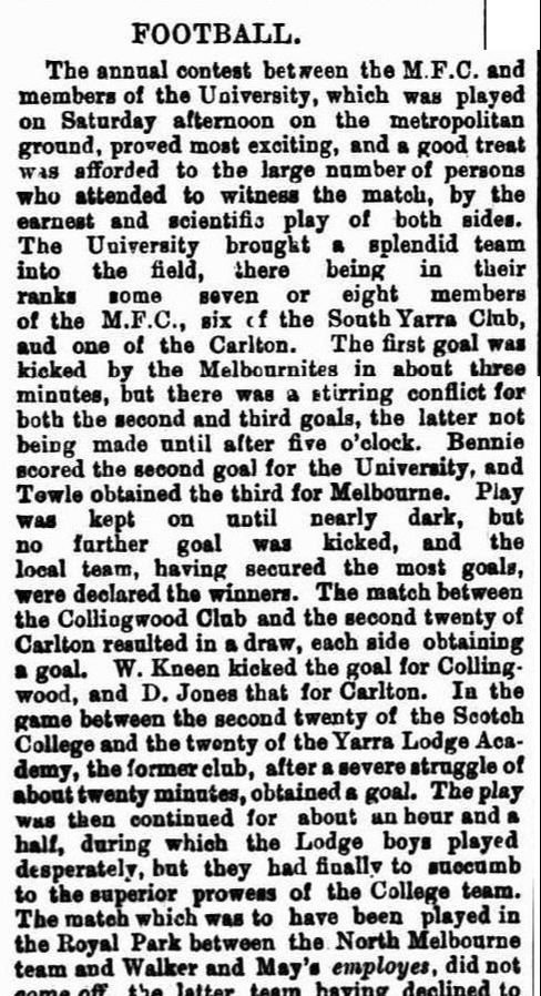 1869 Football clubs, Carlton, Collingwood, Melbourne, South Yarra, University