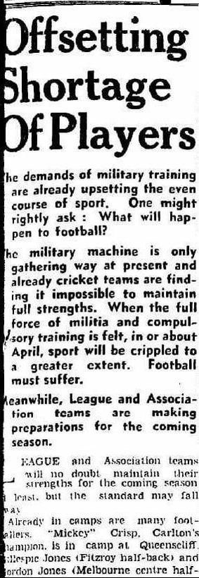 1940 War & Football. Shortage of Players VFL