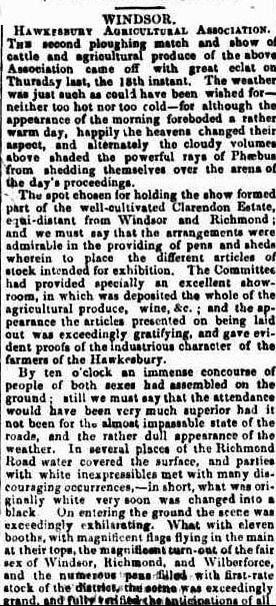 WINDSOR BATHURST AGRICULTURAL SHOW & PLOUGHING MATCH 1847