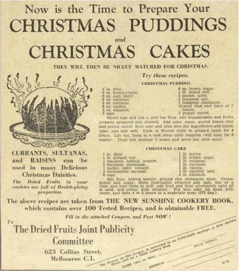 Christmas Pudding Recipe Australian Women's Weekly Saturday 14 November 1936
