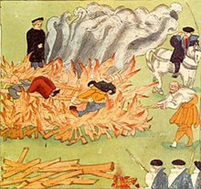 execution by burning of three alleged witches in Baden, Switzerland in 1585