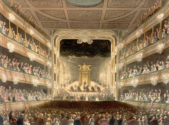 the first theatre drawn shortly before it burned down in 1808. 